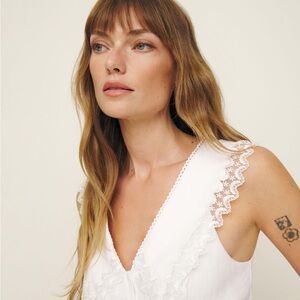 Reformation Melodie Linen Top Ivory - Size 4
